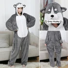 Пижама-комбинезон Женская осенне-зимняя, с длинным рукавом, Лайка с серым окрасом