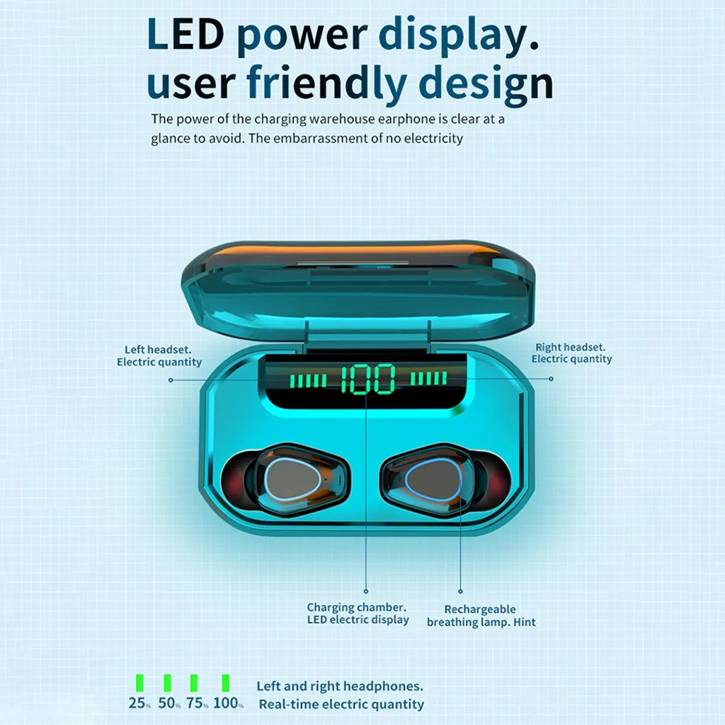 Беспроводные наушники Bluetooth V5.0 светодиодный дисплей зарядная коробка с