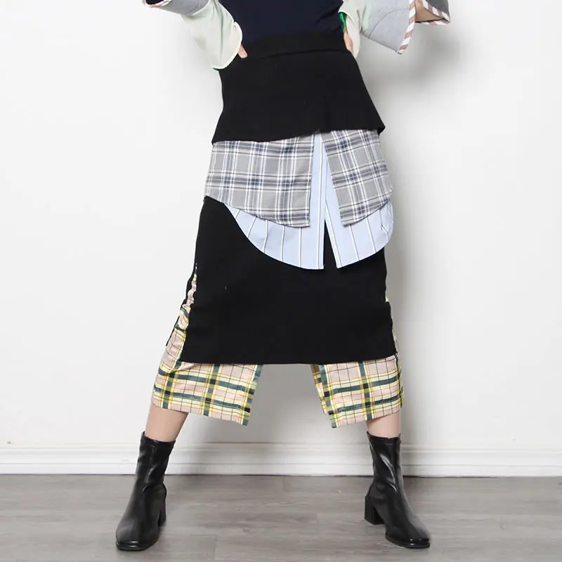

XITAO Two Piece Set Women Fashion New Women Check Slim Temperament 2021 Spring Autumn Minority Patchwork Casual Style ZY5078