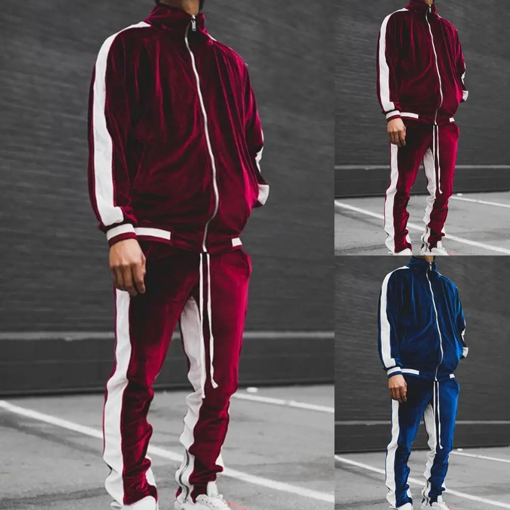 

Energetic Male Sport Suit Long Pants Loose Turn-down Collar Men Sweatshirt Coat Sportswear Sports Pants Suit