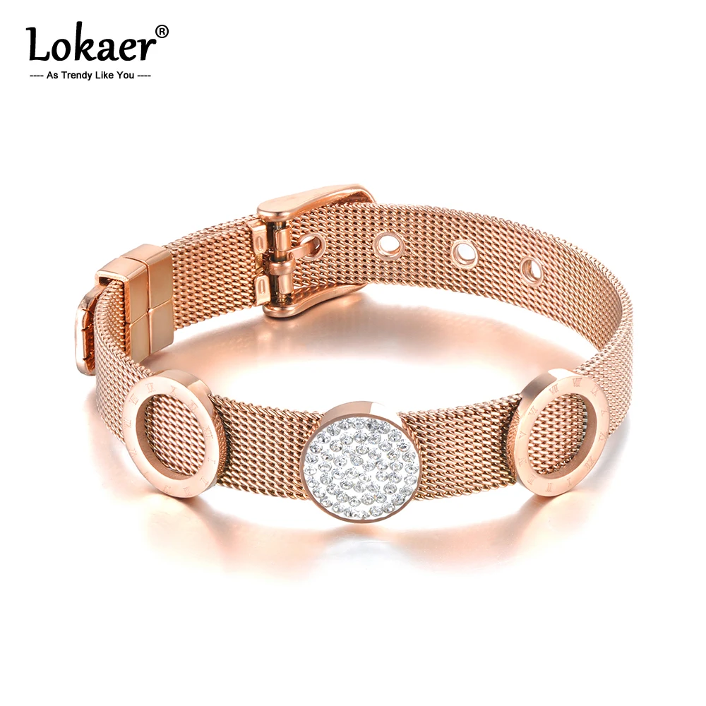 Lokaer CZ Кристалл Круглый Шарм браслеты ювелирные изделия для женщин розовое золото нержавеющая сталь регулируемый браслет B19096