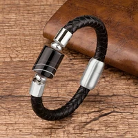 high quality natural stone beads bracelet men women unisex genuine leather stainless steel magnetic clasp female bracelets gifts