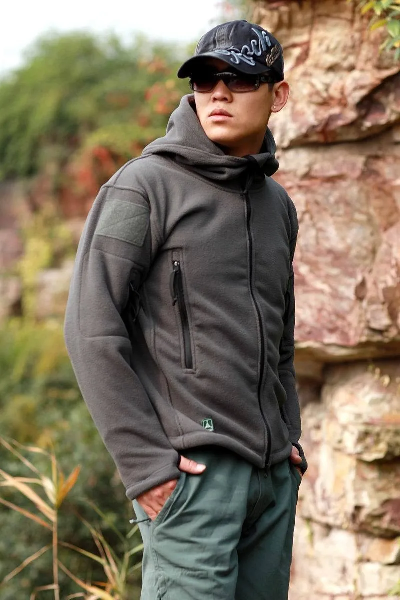 Мужская Флисовая тактическая куртка с капюшоном теплая в стиле милитари для