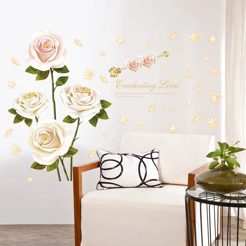 1 комплект белые розы ПВХ Виниловые наклейки на стену съемный домашний декор DIY