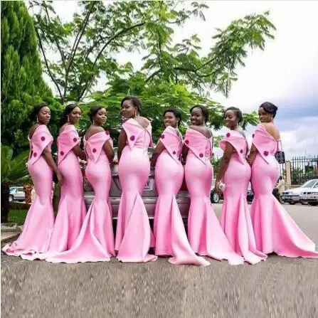 

2020 Custom made Sashes Bridesmaid Dresses Aso Ebi Mermaid Beaded 3D Floral Off The Shoulder Plus Size Pink Bridal Guest Gowns