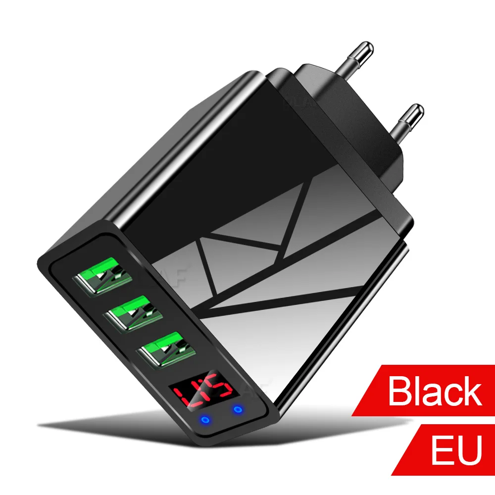 Black EU version OLAF 3 порта USB зарядное устройство светодиодный дисплей ЕС вилка всего Макс 3.1A быстрая смарт-зарядка зарядное устройство для мобильных устройств для iPhone iPad samsung - Тип штекера: Black EU version