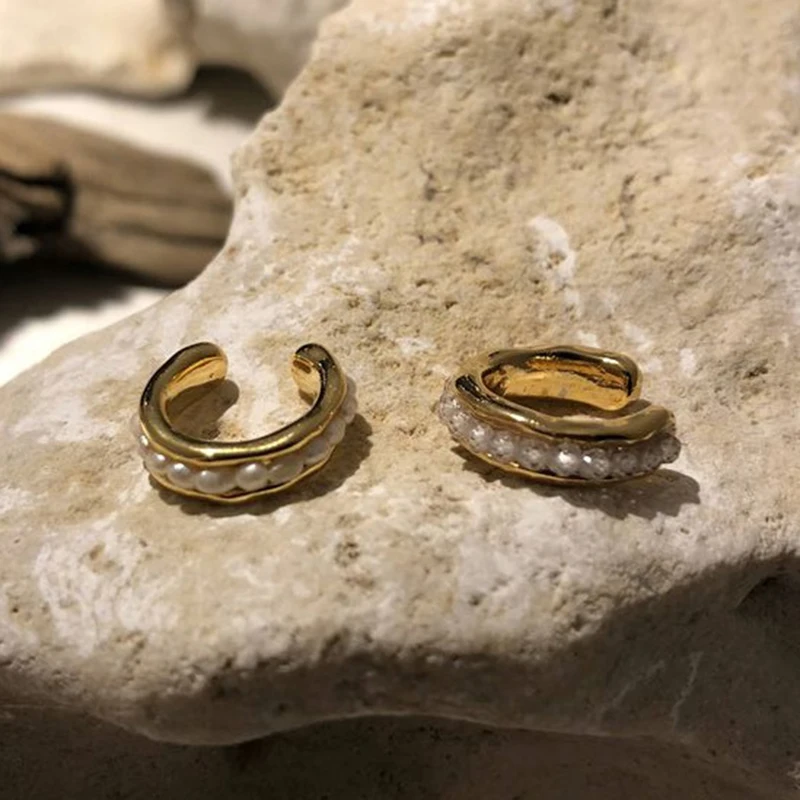 Минималистичные золотые серьги каффы без пирсинга простые жемчужные круглые