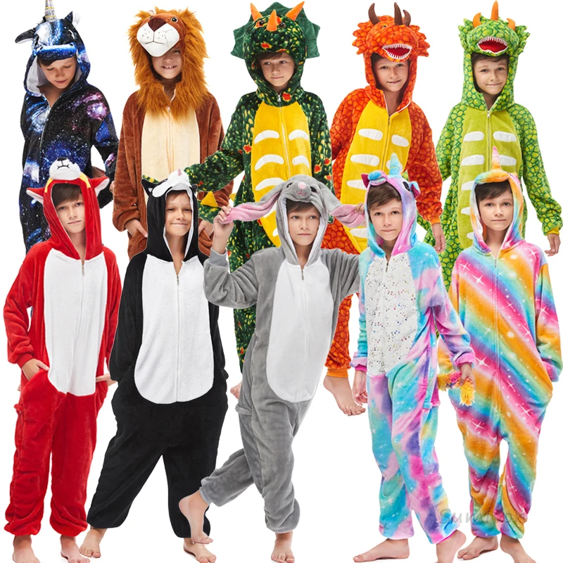 New Winter Unicorn Pajamas For Children Animal Pyjamas Kids Panda Stich Onesie Boys Girls Sleepwear Unicornio Jumpsuit