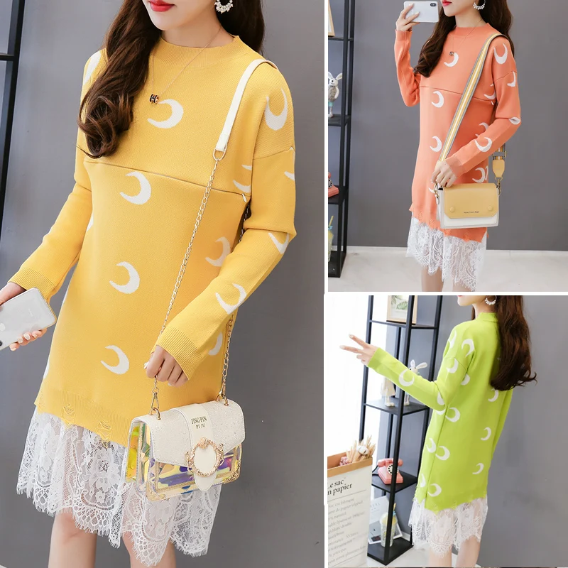 Новинка 2019 весенне-осеннее платье-свитер для кормящих женщин сексуальный халат