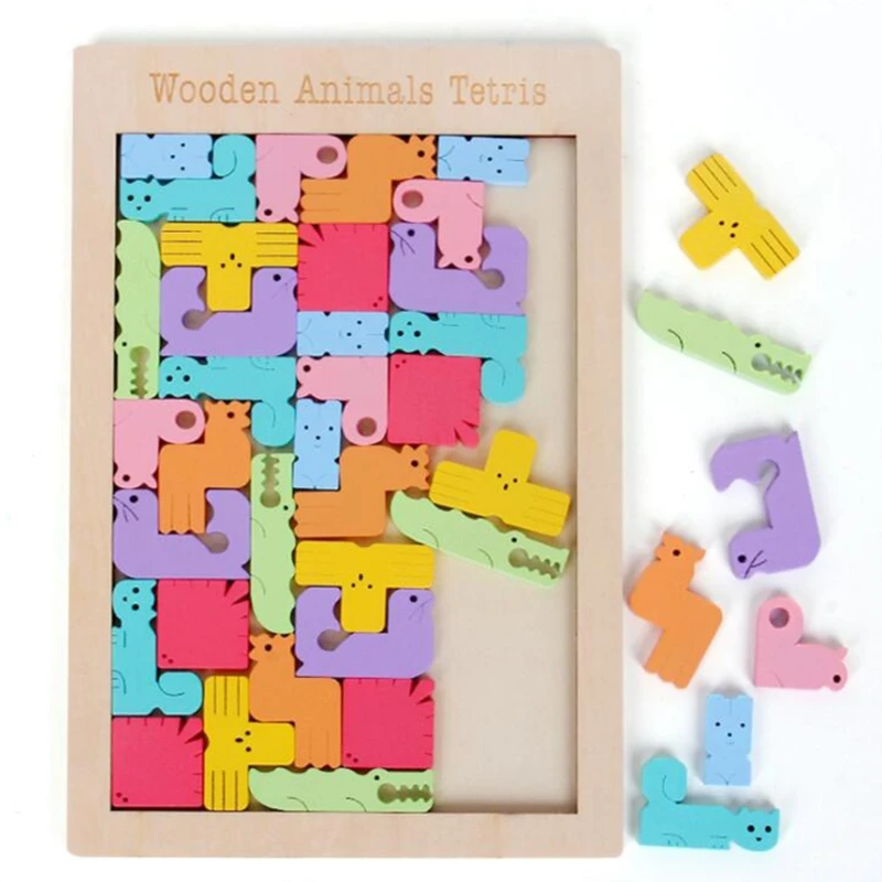 

Multifunctional Brain Developmental Jigsaw Puzzle for Baby Toddler Wooden Animal Teris Tangram Educational Preschool Toy