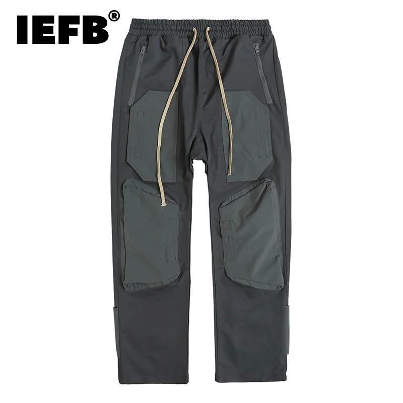 

IEFB Spring New Men Causal Pants 2022 Trend Functional Style Colorblocked Long Pants Loose Streetwear Trousers Drawstring Design
