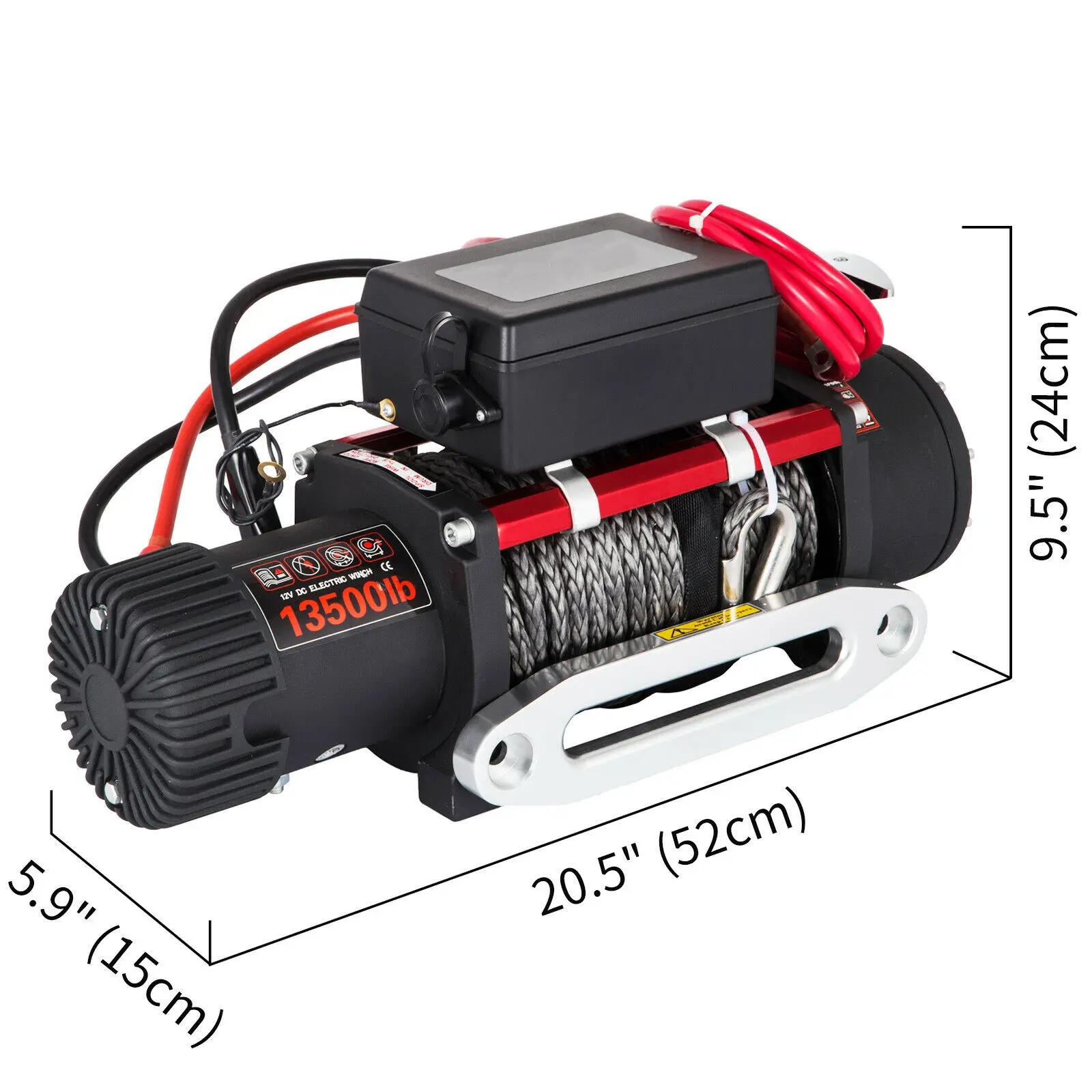 

VEVOR 12V 13500LBS Electric Synthetic Rope Winch 6123.5Kg Gear Train Roller Fairlead Electric Winch ATV Recovery Winch