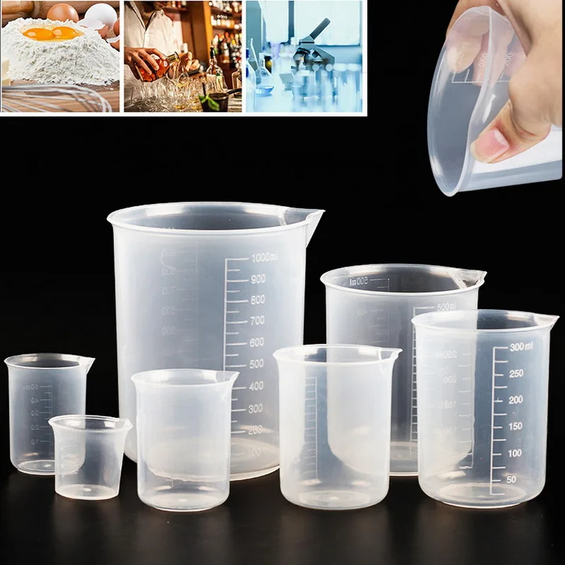 

50/100/150/250/500/1000ml Premium Transparent Graduated Measuring Plastic Cup Pour Spout Without Handle Baking tool
