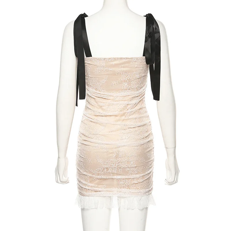 Осеннее/осеннее Сетчатое лоскутное тонкое сексуальное мини-платье на бретельках