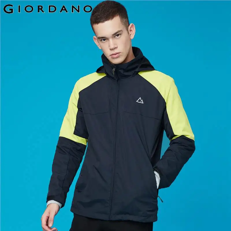 Giordano Men Jackets Graphic Contrast Hooded Jacket Windproof Nylon Zip Front Thin Casual Veste Homme 01079699 | Мужская одежда
