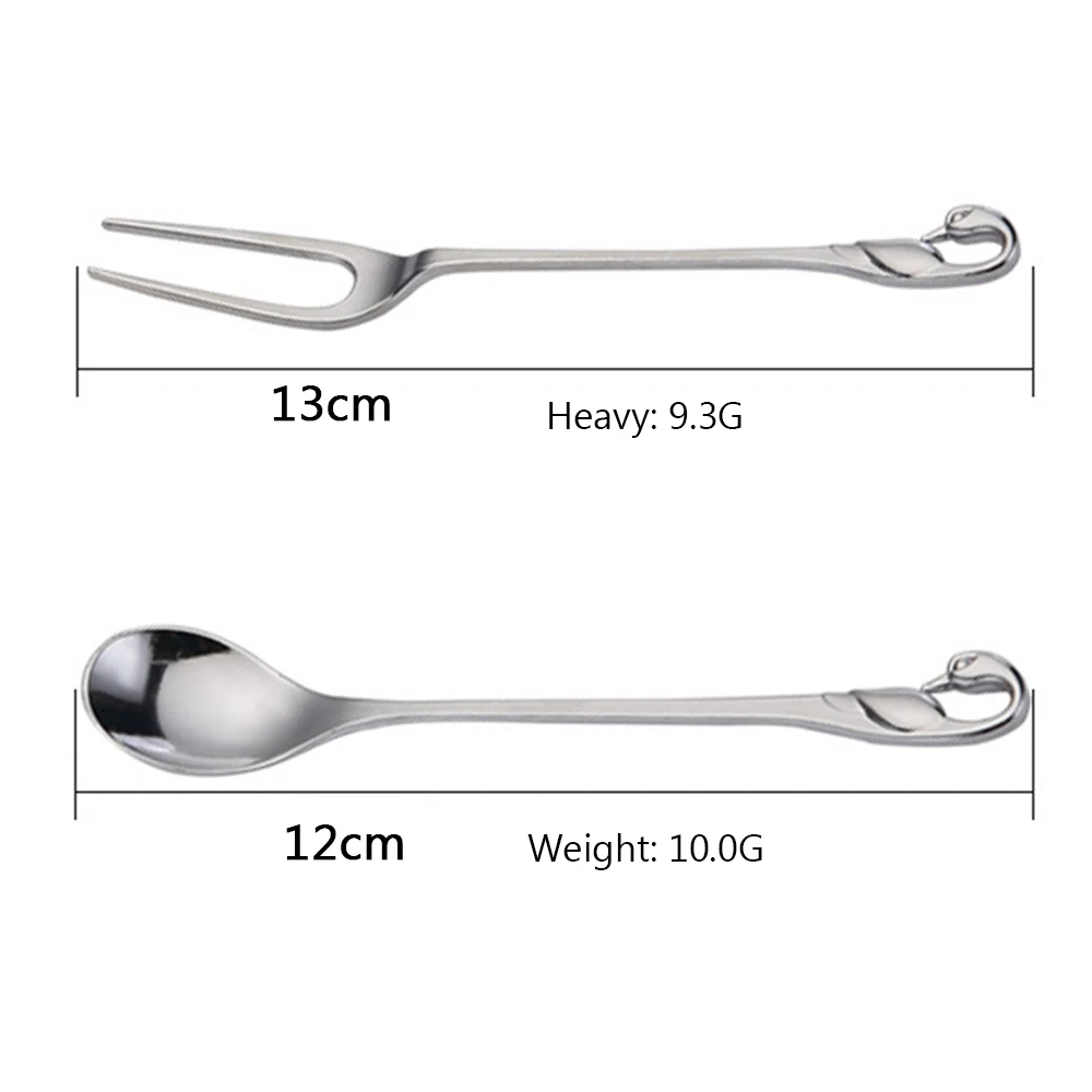 

Creative Stainless Steel Cygnus Fruit Fork Set Swan Shape Spoon Holder Tableware Baby Kids Feeding Dinnerware
