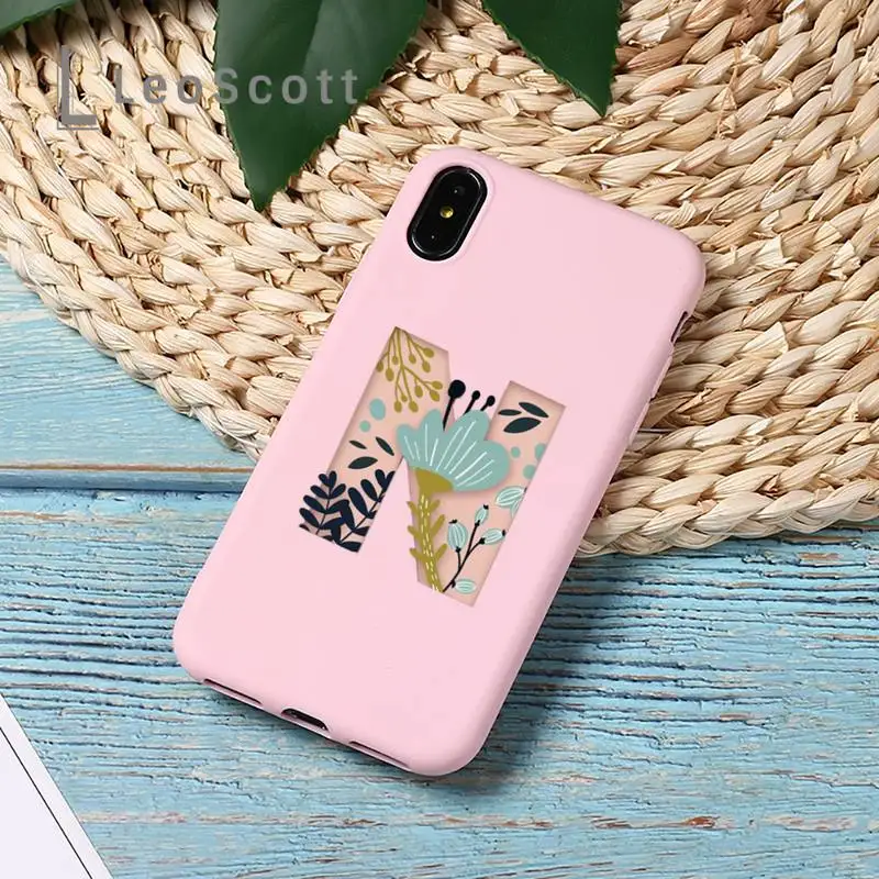 

Custom 26 letter flower Phone Case Candy Color for iPhone 11 12 mini pro XS MAX 8 7 6 6S Plus X 5S SE 2020 XR