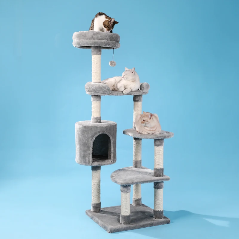 

Pet Cat Climbing Tree Cat Condo Kitty Tower with Scratching Post Hammock Bed Multi Level Cat Climbing Activity Tree for Cats