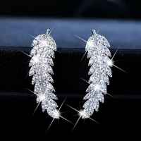 huitan trendy luxury leaf stud earrings for women romantic accessories for girls micro paved cz earrings jewelry wholesale