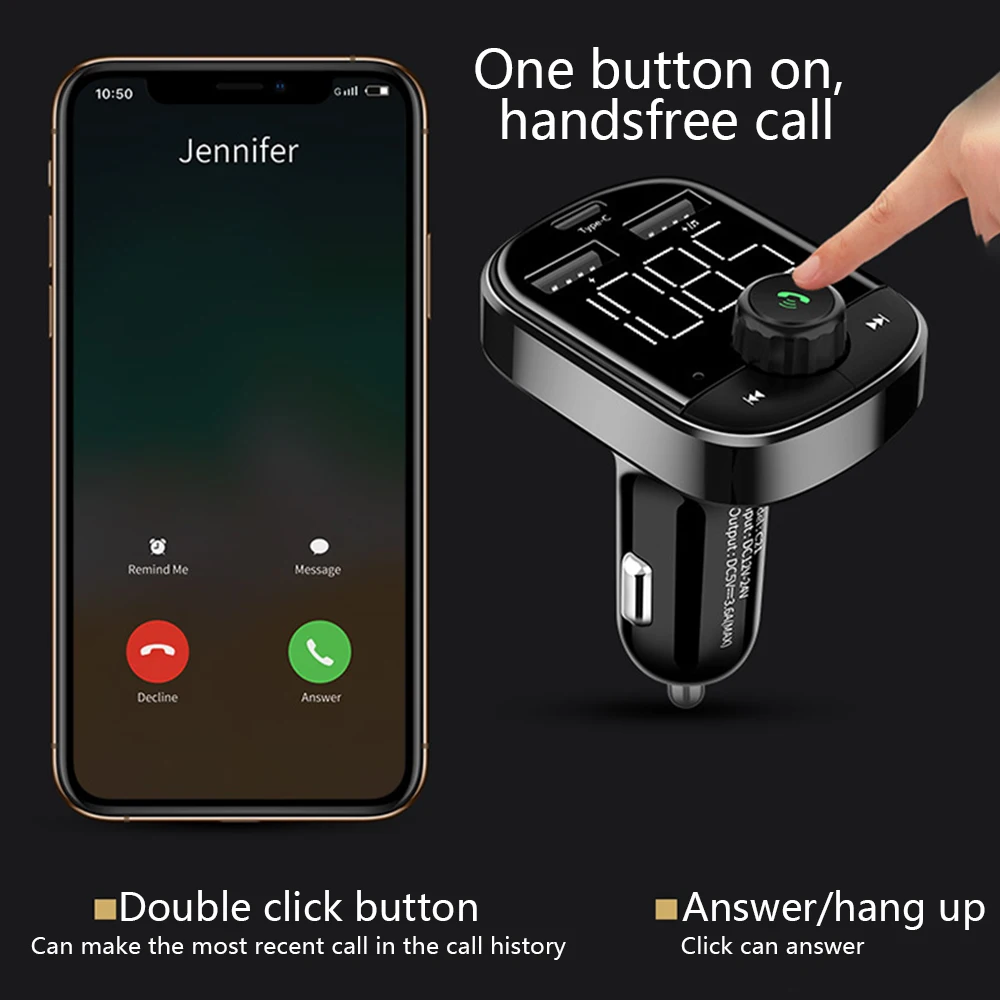 Автомобильный MP3 Bluetooth плеер Type C Быстрая зарядка карта без потерь двойной 2 USB порт