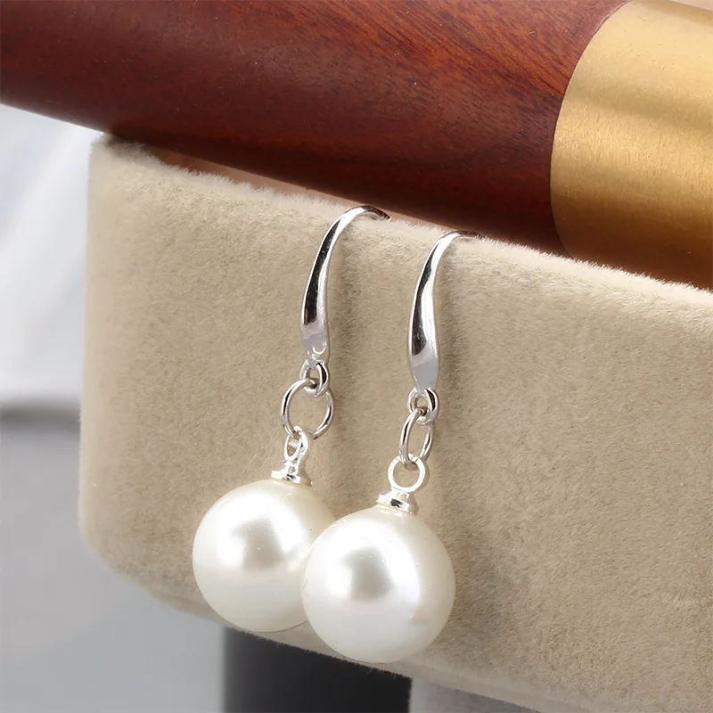 

Vintage Sterling Silver 925 8MM 10MM 12MM White Pearl Earrings for Women Earrings Wedding Engagement Fine Jewlry Earring Gifts