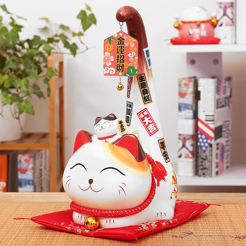 Манэки-нэко в японском стиле керамическая кошка-удача мультяшная кошка с длинным