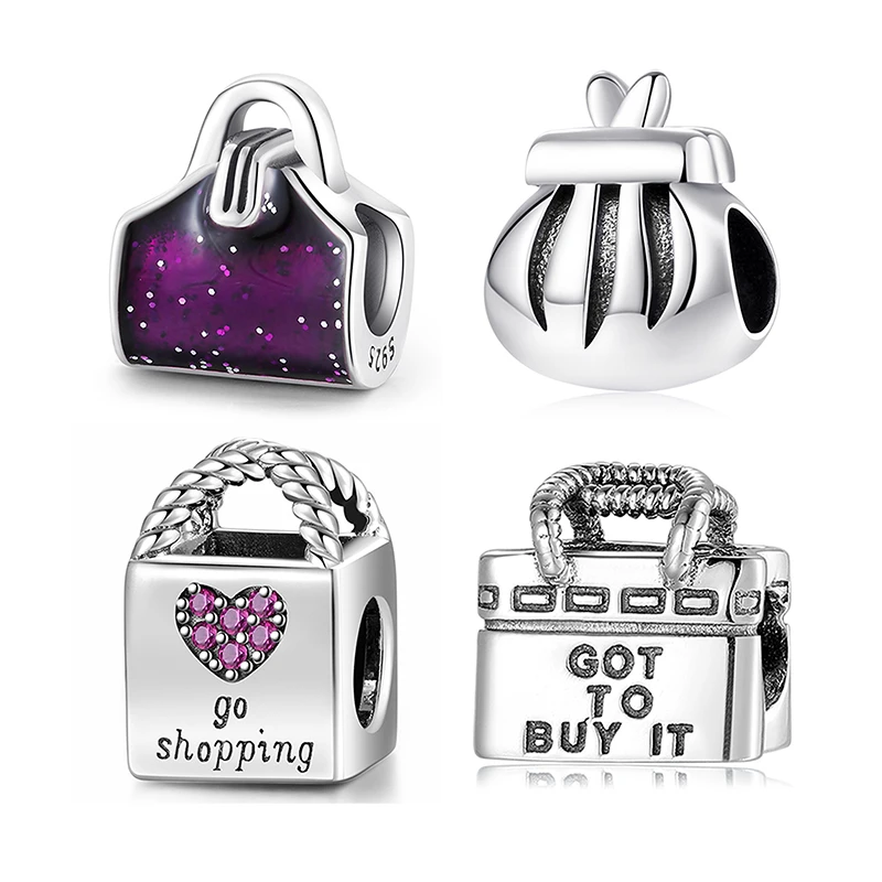 100% Аутентичные стерлингового серебра 925 красочные моды дамы рюкзак амулеты