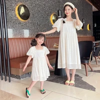 mother and daughter parent child short sleeved dress 2021 summer square collar casual dress matching family outfits