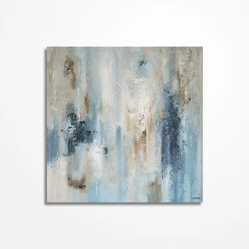 

Абстрактная абстрактная живопись, Абстрактная Картина на холсте, Оригинальная текстура, темно-синий, пыльный синий, бежевый, серо-серый хол...