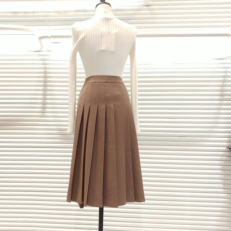 Женская плиссированная юбка винтажная однотонная офисная средней длины с