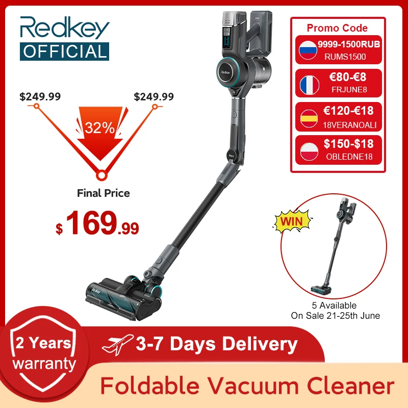(2399руб 455 руб code :VSEVAM455) Ручной беспроводной складной пылесос Redkey F10 23 кПа Съемная