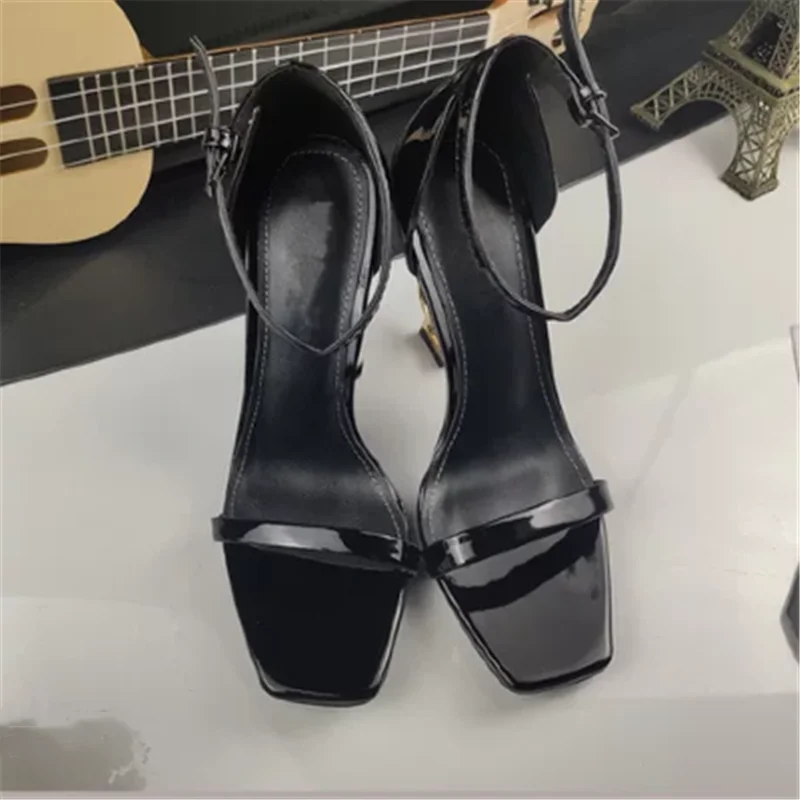 

New classic women's high heels sexy open toe buckle leather high heels strange high heels dress party shoes square head 7cm 10cm