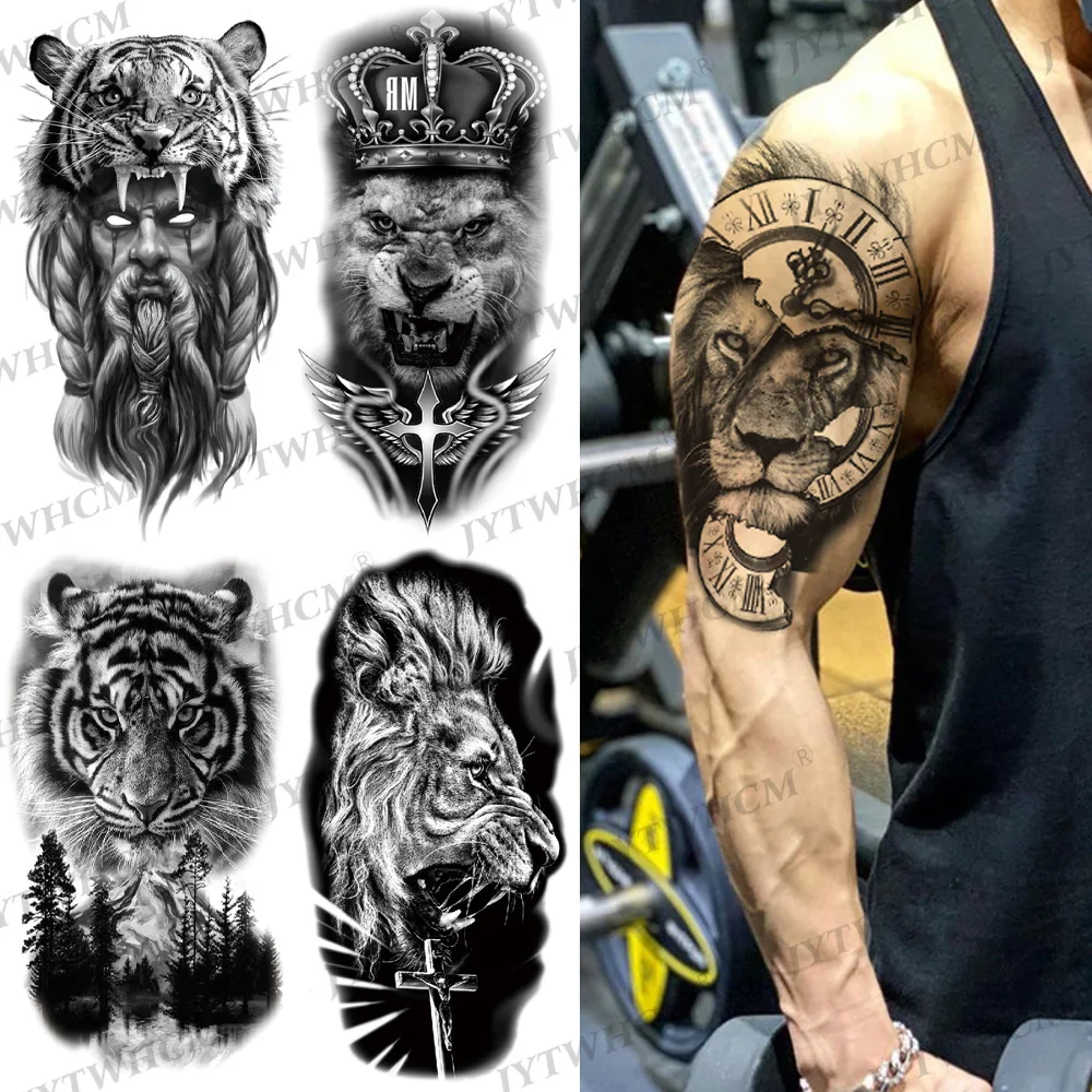 Черные водостойкие Временные татуировки 3D наклейки стойкие змея тигр волк Лев