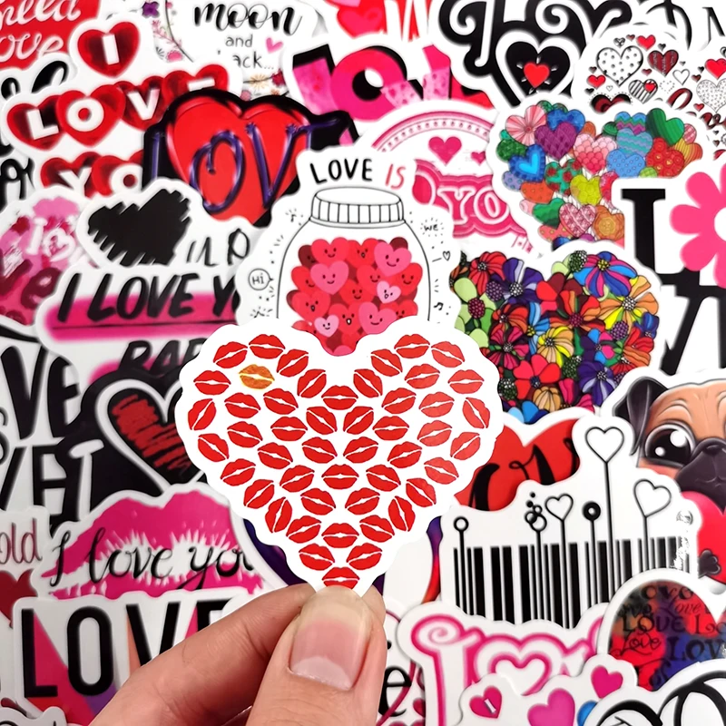 

10/50PCS/set Red Style I Love You Waterproof Graffiti Sticker For DIY Laptop Skateboard Car Travel Case Laptop