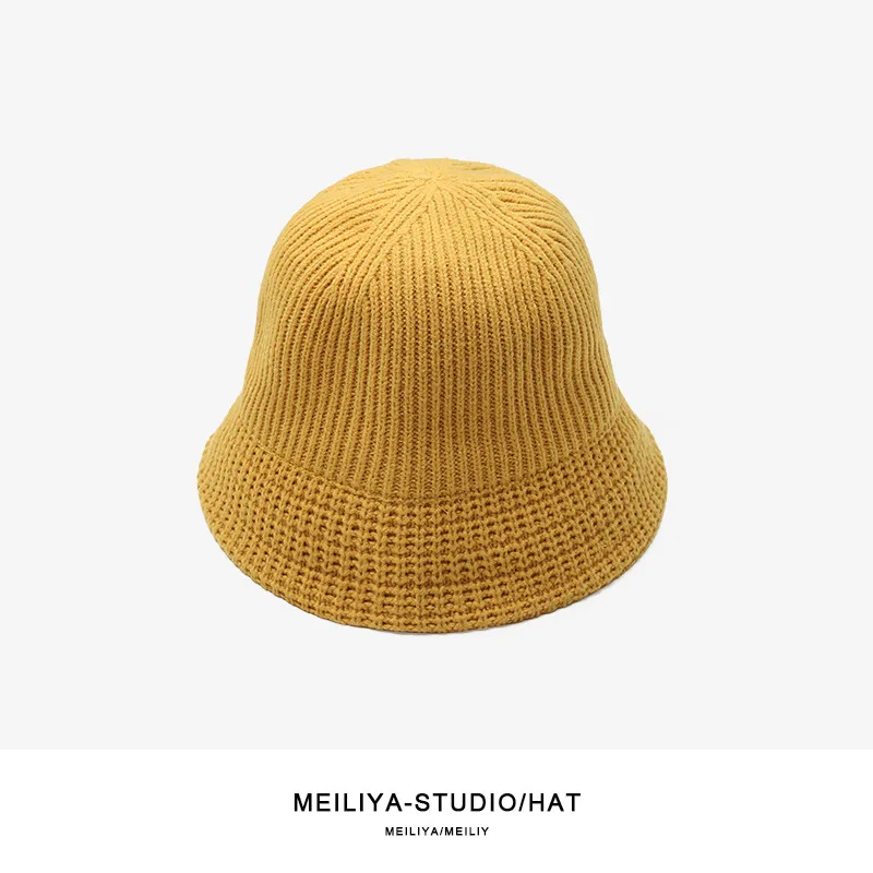 

2020 New Autumn And Winter Pure Color Keep Warm Knitted Wool Bucket Hat Women's Fashion Fisherman Hat Designer Hat Painter Hat