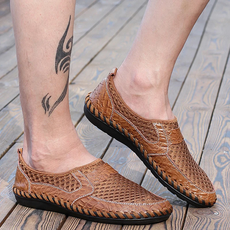 Мужские сетчатые туфли ручной работы дышащие лоферы повседневная обувь на