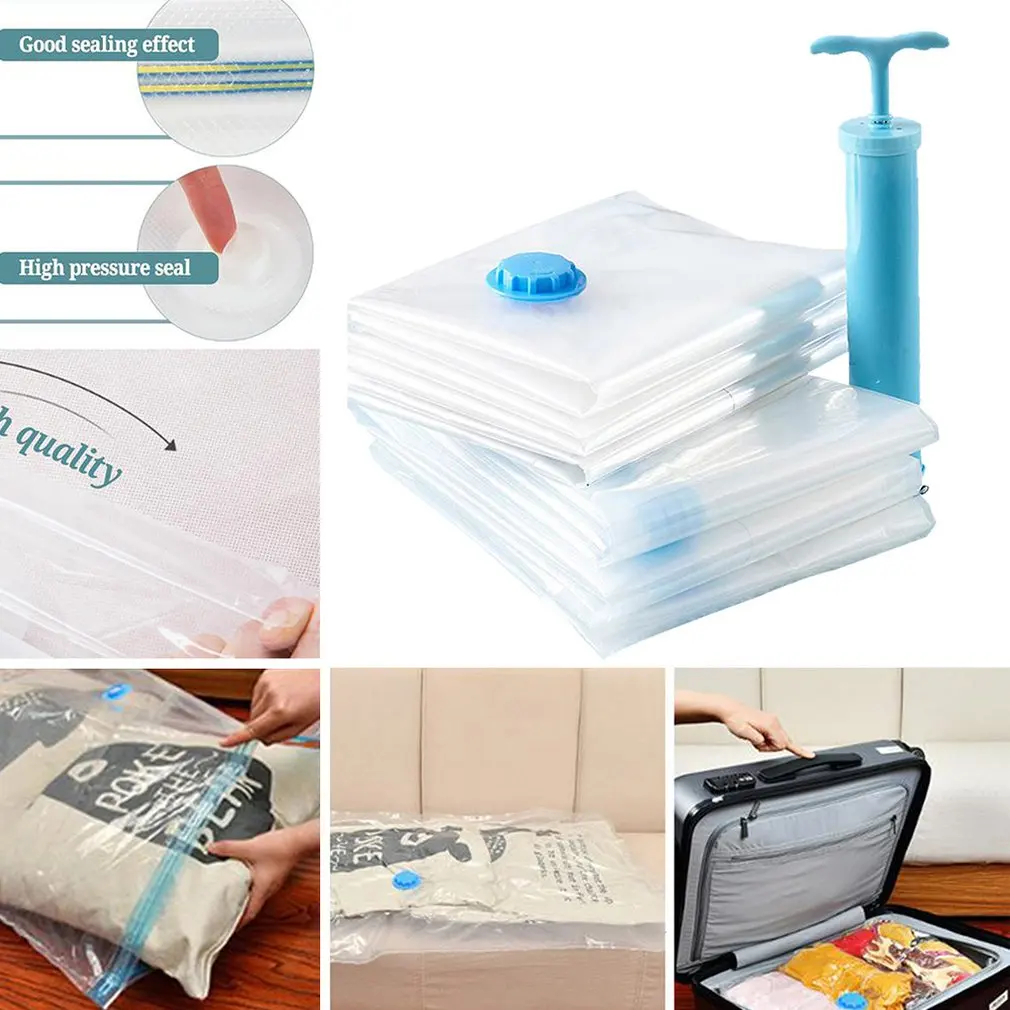 Convenient Manual Pump StorageVacuum Storage Bags Transparent Vacuum Clothes Bag Quilt Compression Suit wardrobe | Дом и сад
