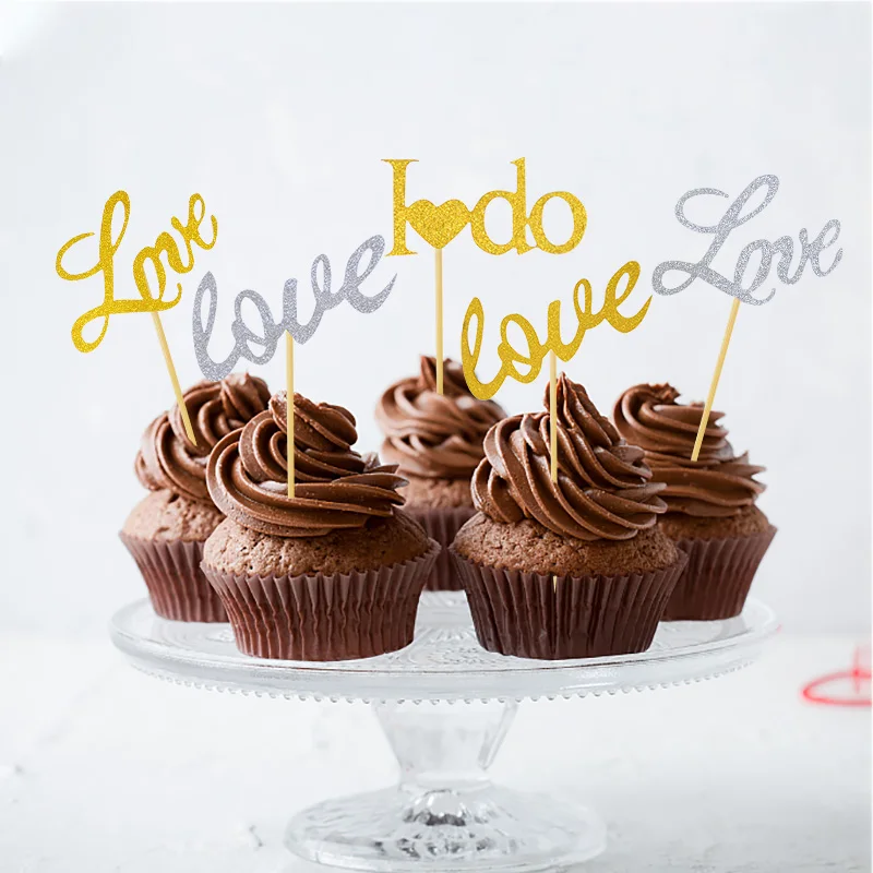 

20Pcs Glitter Cardstock Cake Toppers Valentine's Day Cupcake Topper Wedding Party Favors Decorations Cake Decoration Supplies