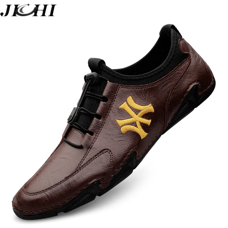 

JICHI 2021 Genuine Leather Men Shoes Fashion Slip on Men Driving Shoes Soft Casual Shoes Men Loafers Mocassin Homme