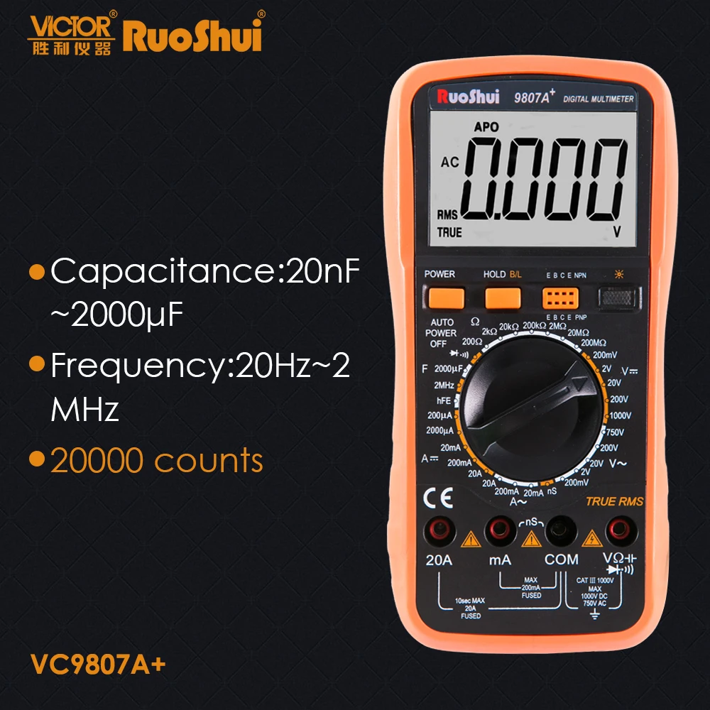 Цифровой мультиметр RuoShui VC9807A True RMS ручной диапазон напряжения тока сопротивление емкости мультиметро Электрический тестер