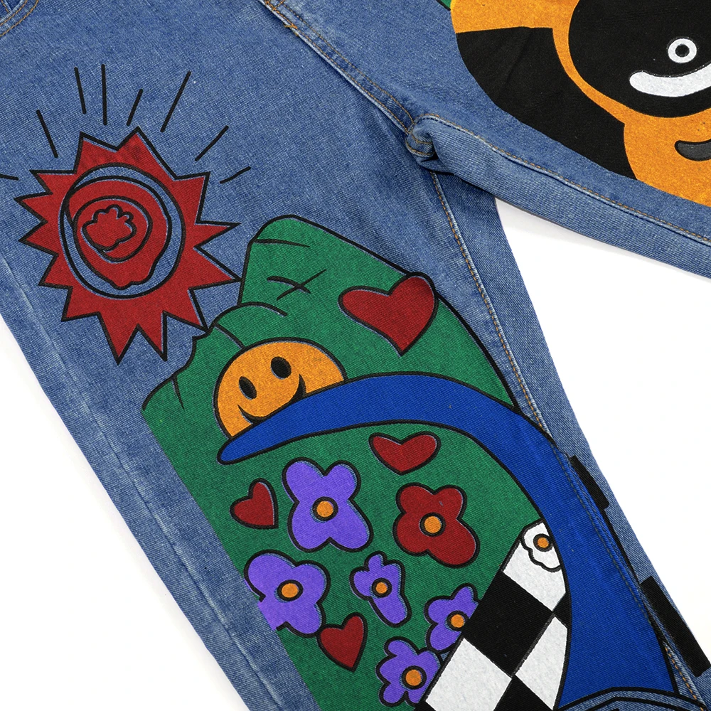 

Women's Cartoon Printed Jeans Spring Girls Harem Pant Trousers Single Breasted Plus Size Female Hight Waist Denim Jean
