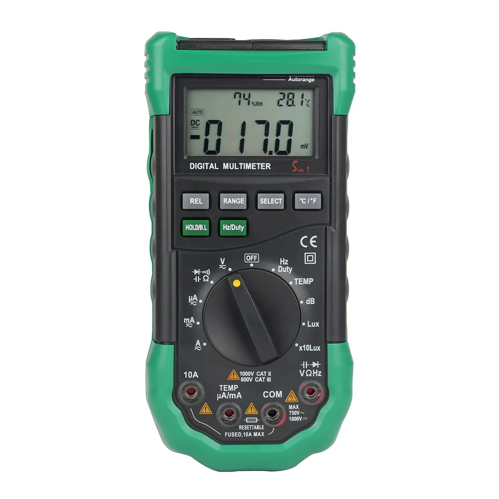 

MS8229 5 in1 Auto range Digital Multimeter Multifunction Temperature Humidity Tester Meter Green Multi Tester for Electrician