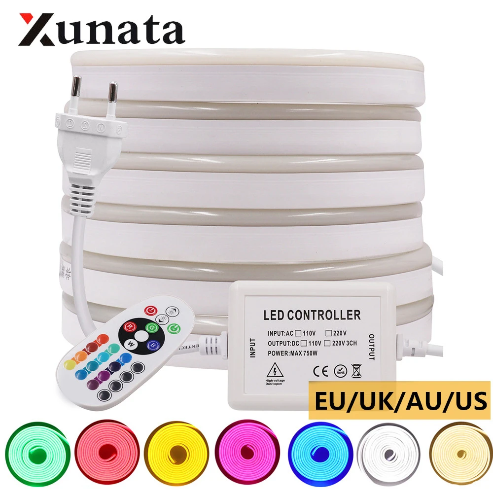 110V 220V RGB светодиодный неон Flex веревки для украшения дома лампа Сад Освещение С EU/US/UK/AU пульт дистанционного управления