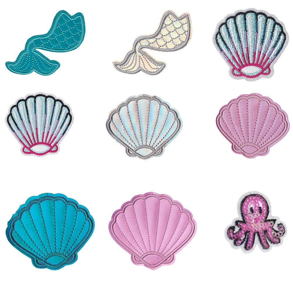 Ракушка Русалка кальмары нашивки вышивка утюг на патчи для одежды DIY морская