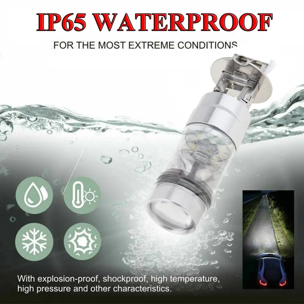 2 шт. H3 светодиодный туман светильник вождение автомобиля лампы 100 Вт супер яркие