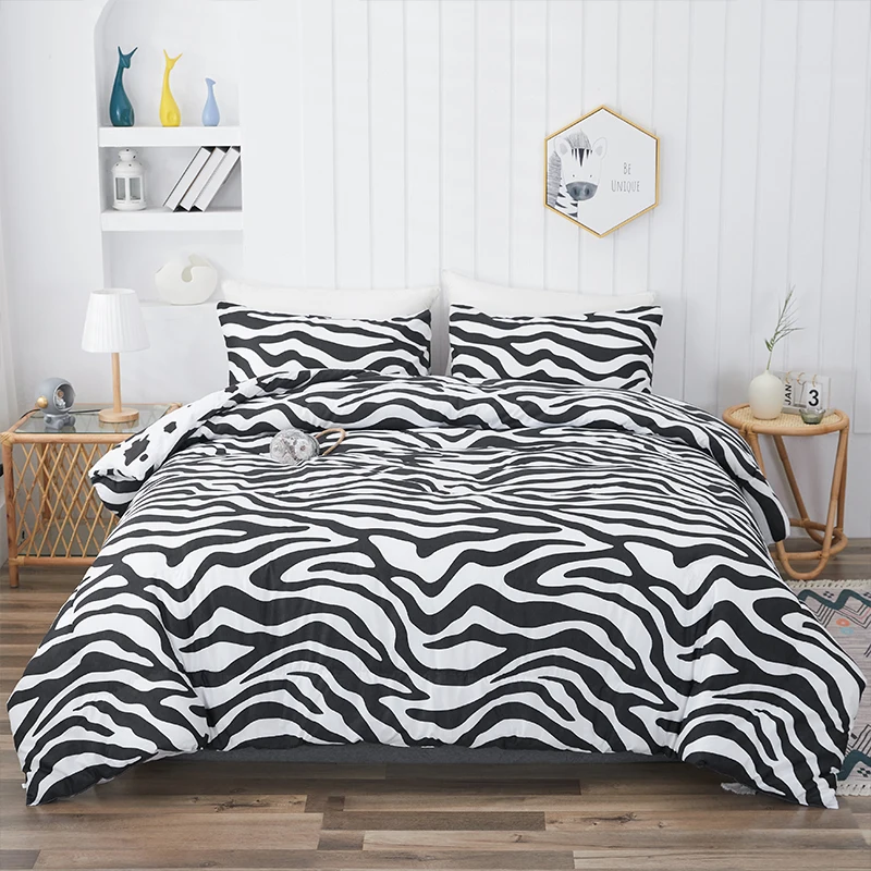 

Minimalist Bedding Set,AB Version Printed Cows Quilt Cover Sets,Zebra Duvet Cover Pillowcases,Queen King Single Double Full Size