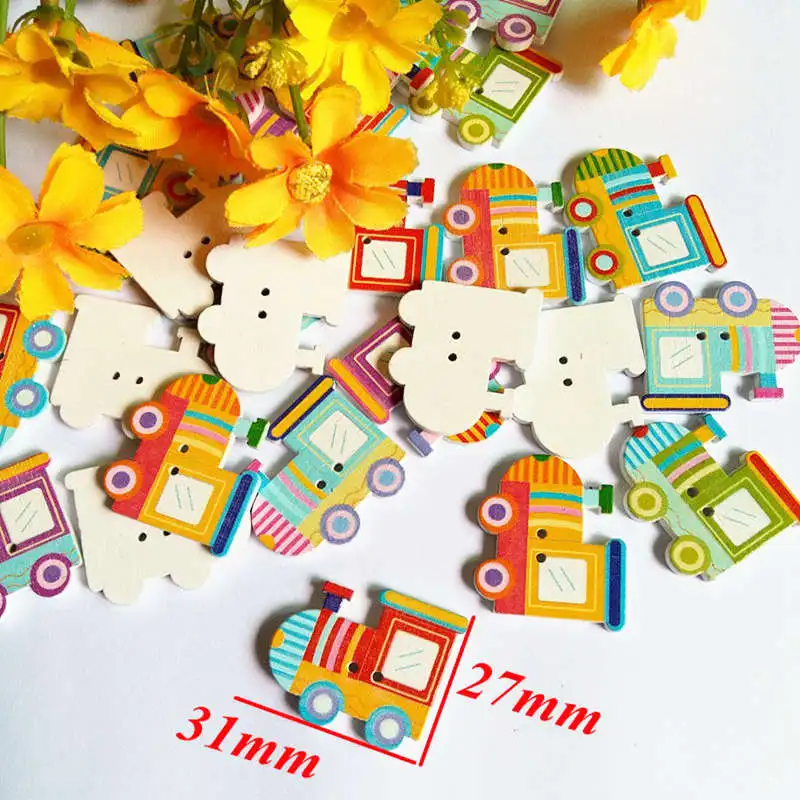 30 шт. большой деревянными пуговицами с разными рисунками мультиков пришивания