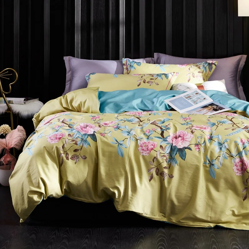 Комплект постельного белья TUTUBIRD с принтом синих листьев европейская атласная