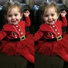 Рождественский костюм Санта Клауса для косплея, платье с длинным рукавом для маленьких девочек, милое зимнее детское платье для новорожденных, Рождественская красная одежда D20