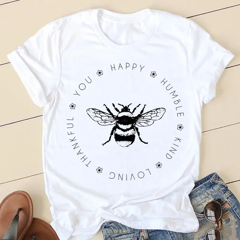 

Women Short Sleeve T-shirts Cartoon Clothes Spring Summer Female Bee Letter Lovely Tee Ladies Fashion T Graphic Tshirt